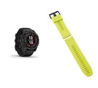 Garmin fēnix 7 PRO SOLAR, Multisport GPS Smartwatch, Advanced Health and Training Features QuickFit 26 Watch Bands- Amp Yellow Silicone