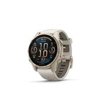 Garmin fenix 8 - 43 mm, AMOLED Sapphire Nebelgrau/Softgold mit QuickFit Silikon-Armband 20 mm in Grau