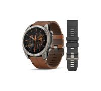 Garmin fenix® 8 fenix 8x - 51 mm AMOLED Sapphire "Graphit/Titanium mit QuickFit-Leder-Armband 26 mm Kastanienbraun und Silikon-Armband Graphit" 010-02905-40