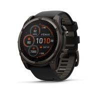 Garmin fēnix® 8 Solar AMOLED Saphir Premium Multisport GPS Smartwatch Lange Akkulaufzeit Tauchbewertet LED-Taschenlampe Carbon Gray DLC Titanium mit Pebble Gray Band