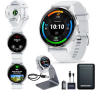 Garmin Venu 3 Running GPS-Smartwatch mit AMOLED-Display, erweiterte Gesundheit, Fitness-Funktionen, bis zu 14 Tage Akkulaufzeit mit Signature Power Bundle | Silber mit Whitestone Silikonband