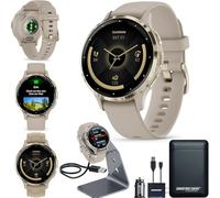 Garmin Venu 3S Running GPS-Smartwatch mit AMOLED-Display, fortschrittliche Gesundheit, Fitness-Funktionen, bis zu 14 Tage Akkulaufzeit mit Signatur-Power-Bundle, weiches Gold mit französischem grauem