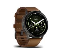 Garmin Venu® 4 Venu 4 - 45 mm "Schwarz/Schiefergrau mit Schnellwechsel-Leder-Armband 22 mm Dunkelbraun + zusätzliches Silikon-Armband" 010-03014-03