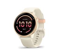 Garmin Vivoactive 6, 42 mm, GPS-Fitness-Smartwatch, Bone/Pink Dawn Metallic | AMOLED Display, bis zu 11 Tage Akkulaufzeit, 80+ Sport-Apps, Body Battery, Garmin Music, Garmin Pay, Silikonarmband