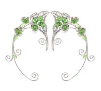 Garneck 1 Paar Manschettenohrringe ohne Piercing Ohrklemmen Grün Vintage Handgefertigte Feenohrringe für Damen Ohrwickler Leicht Komfortabel Schmuck für Party Kostüm