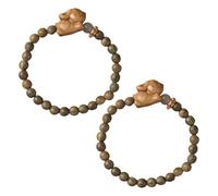 Garneck 2 Stück Natürliche Sandelholz Perlenarmbänder mit Niedlichem Hasen Charm Elastische Unisex Armbänder für Damen und Herren Feng Shui Glücksschmuck Geschenk für Frauen und Mädchen