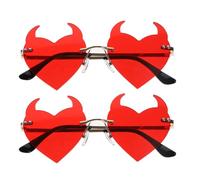 Garneck 2 Stück Pack Randlose Teufelsherz Sonnenbrillen aus Leichtem Kunststoff UV Schutz Trendige Party und Disco Brille für Damen und Herren