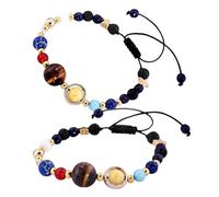 Garneck 2 Stück Sonnen Planeten armbänder für Damen Handgefertigt mit Natürlichen Steinperlen Weltraum design Verstellbar Geeignet für Alltag Party und