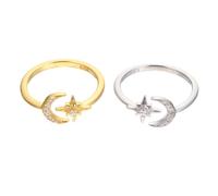 Garneck 2 Stück Verstellbare Damenringe Offene Stern Mond Ringe Silber Gold Schmuckaccessoires Hautfreundlich Elegantes Vintage Design Alltag Geschenk