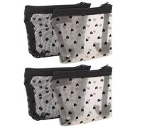 Garneck 4 Stück Mini Kosmetiktaschen aus Nylon Mesh mit Reißverschluss Herzmuster Atmungsaktiv Wasserabweisend Kleine Schminktaschen für Lippenstift Reise-Organizer für Damen Handliche