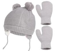 Garneck Fleecegefüttertes Kleinkind Mützen Satz mit Verstellbaren Kinnriemen und Pompon Design für Jungen und Mädchen Warme Wintermütze mit Elastischem Handgelenk für Weihnachten
