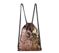 Garneck Modischer Pailletten Kordelzugbeutel aus Baumwolle für Damen Leichter und Komfortabler Glitzer Rucksack zum Strand und Shopping in Gold