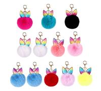 Garneck Plüschball Schlüsselanhänger 12 Stück Bunter Taschenanhänger aus Metall und Weichem Plüsch Dekorativer Schlüsselhalter für Handtaschen und Rucksäcke