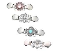 Garneck Retro Pulloverclip 4 Stück mit Vintage Blumenmuster Kragenfester Rutschfester Metall Cardigan Clip für Damen Schal und Strickjacken Brosche