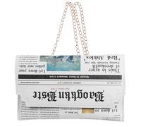 Garneck Weiße Pu Leder Umhängetasche mit Zeitungsmuster für Damen Crossbody Clutch mit Kette Handliche Aufbewahrungstasche für Kosmetik und Shopping
