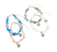 GAROZATION Strandschmuck Armbänder Damen 4 Stück Küstenschmuck mit Muschel Seestern Schildkröten Anhängern Verstellbare Dehnbare Steinperlenarmbänder für Urlaub und Sommer