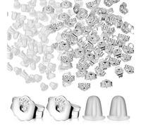 GARVALON Schmetterlings Ohrring Verschluss 100 Stück 925 Silber 100 Transparente 4mm Silikon Stopper Leicht Antiallergisch für Ersatz und Schmuckreparatur