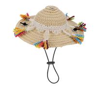 GARVALON Stilvoller Haustier Strohhut mit Quasten Dekorativer Foto Prop für Hunde und Katzen Sommerlich Leichter Passender Hund Sombrero für Party Festtagsoutfits