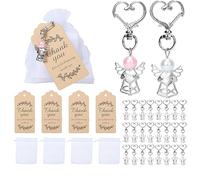 Garvee 20er Set Schutzengel Gastgeschenke Weiß & Rosa, Schlüsselanhänger mit Organzabeuteln & Kraftpapier Anhängern für Hochzeit, Taufe, Kommunion, Konfirmation & Geburtstag, Perlenengel Design