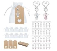 Garvee 30er Set Metall Engel-Schlüsselanhänger & Geschenkbox-Zubehör - Weiß+Pink Schutzengel Flügel Anhänger, Party-Geschenk Für Hochzeit/Kindgeburt/Feier, Geschenkbeutel+Etiketten