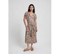 GATHERED WAIST V-NECK DRESS L