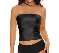 Gatielzana Damen Metallic Crop Tube Top Glänzend Trägerloser Bandeau BH für Tanzen Raves Festival Kostüme, schwarz metallic, Klein