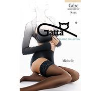 Gatta Michelle 01 - elegante matte halterlose Strümpfe aus Lycra Satin Sheers mit Abschluss in Spitzenoptik - Größe M-L - Bianco-weiß