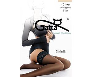 Gatta Michelle 01 - elegante matte halterlose Strümpfe aus Lycra Satin Sheers mit Abschluss in Spitzenoptik - Größe M-L - Bianco-weiß