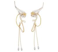 Gatuida 1 Paar Filigrane Ohrklemmen mit Langen Quasten Goldfarbene Elfenohrringe ohne Piercing Leichte Ohrclips für Damen Cosplay und Party Accessoire
