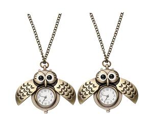 Gatuida 2Pcs Uhr - Eule Tasche Mädchen Klassische Bronze Fliegend Stilvoll Anhänger Vintage Mit Herrenmode Für Väter Halskette Uhr Weihnachtskette Cool Cartoon