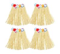 Gatuida 4-teiliges Hawaii-Kostüm-Rock-Set, 40 cm/15,8 Zoll elastische tropische Raffia-Hula-Röcke mit Blumenmuster für Damen und Herren, Sommer-Strandparty-Outfit für Fotoboxen