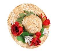 Gatuida Haustierhut Blumenmuster Strohhut XS Gewebte Kopfbedeckung mit Verstellbarem Riemen für Katzen Hunde und Kaninchen Dekorativer Sommerhut aus Stroh und Polyester