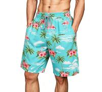 Gavliuu Herren Badehose mit Mesh-Futter Schnelltrocknend, Hawaiianische Badeshorts für Strand und Pool, Atmungsaktiv mit Taschen,M