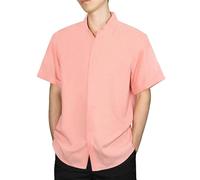 Gavliuu Leinenhemd Herren Kurzarm mit versteckten Knöpfen, Regular Fit Freizeithemd aus Leinen für Sommer und Strand, Casual Business Hemd,Rosa,XXL