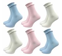 Diabetikersocken mit Rollrand | Ohne Naht & ohne Gummi für Diabetiker | Damen (6 Paar) - Hellblau Rosa Beige / 39 - 42