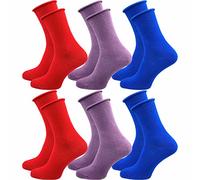 Diabetikersocken mit Rollrand | Ohne Naht & ohne Gummi für Diabetiker | Damen (6 Paar) - Rot Lila Blau / 35 - 38