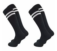 GAWILO Herren Retro Kniestrümpfe (2 Paar) | 78% Baumwolle | knielange Socken im sportlichen Look mit Komfortbund | ohne zu Verrutschen (43-46, schwarz + Ringel)