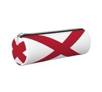 GaxfjRu Alabama Staatsflagge, rundes Federmäppchen, Kunstleder, Aufbewahrung für Stifte, Bleistifte, Marker, Kleinbedarf, Metall-Reißverschluss mit Leder, silber, Einheitsgröße, Kartenhalter