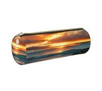 GaxfjRu Beach Maui Hawaii Sunset Sea Waves Clouds Round Pencil Case Kunstleder - Aufbewahrung für Stifte, Bleistifte, Marker, Kleinigkeiten Metall Reißverschluss mit Leder, gold, Einheitsgröße