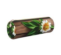 GaxfjRu Blaugrüne Blume auf Planke, rundes Federmäppchen, Kunstleder, Aufbewahrung für Stifte, Bleistifte, Marker, Kleinbedarf, Metall-Reißverschluss mit Leder, gold, Einheitsgröße, Kartenhalter
