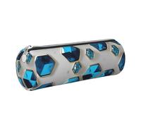 GaxfjRu Blue Hexagons and Diamonds Round Pencil Case Faux Leather - Storage for Pens, Pencils, Markers, Small Supplies Metal Zipper with Leather, silber, Einheitsgröße, Kartenhalter