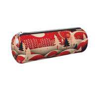 GaxfjRu Christmas Tree House Round Pencil Case Faux Leather - Storage for Pens, Pencils, Markers, Small Supplies Metal Zipper with Leather, silber, Einheitsgröße, Kartenhalter