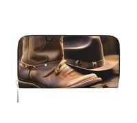 GaxfjRu Cowboyhut und Stiefel, Herren, Vintage-Look, Leder, lange Geldbörse, Scheckbuch, Geldbörse, Kreditkartenetui für Damen