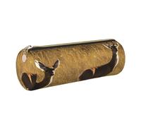 GaxfjRu Cute Deers Round Pencil Case Faux Leather - Storage for Pens, Pencils, Markers, Small Supplies Metal Zipper with Leather, gold, Einheitsgröße, Kartenhalter