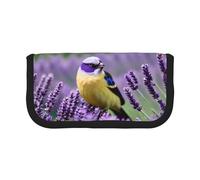 GaxfjRu Federmäppchen aus Segeltuch, Motiv: Vogel in lila Lavendel, Blumenmuster, niedliche Punkte, organisierte Aufbewahrung für Picknicks und den täglichen Gebrauch, Make-up-Tasche, Stifthalter