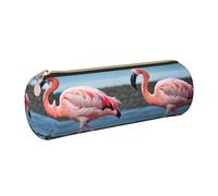 GaxfjRu Flamingos on the Beach Runde Federmäppchen Kunstleder - Aufbewahrung für Stifte, Bleistifte, Marker, Kleinigkeiten Metall Reißverschluss mit Leder, gold, Einheitsgröße, Kartenhalter