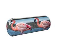 GaxfjRu Flamingos on the Beach Runde Federmäppchen Kunstleder - Aufbewahrung für Stifte, Bleistifte, Marker, Kleinigkeiten Metall Reißverschluss mit Leder, silber, Einheitsgröße, Kartenhalter