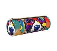 GaxfjRu Funny Dog Round Pencil Case Faux Leather - Storage for Pens, Pencils, Markers, Small Supplies Metal Zipper with Leather, gold, Einheitsgröße, Kartenhalter