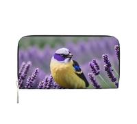 GaxfjRu Geldbörse mit Vogel in violettem Lavendel, Blumendruck, kleine Ledergeldbörse für Damen, Kreditkartenetui für Damen
