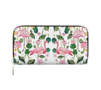 GaxfjRu Herren-Geldbörse mit Flamingo-Vogel und Blättern, Vintage-Look, Leder, lang, Scheckbuch, Geldbörse, Kreditkartenetui